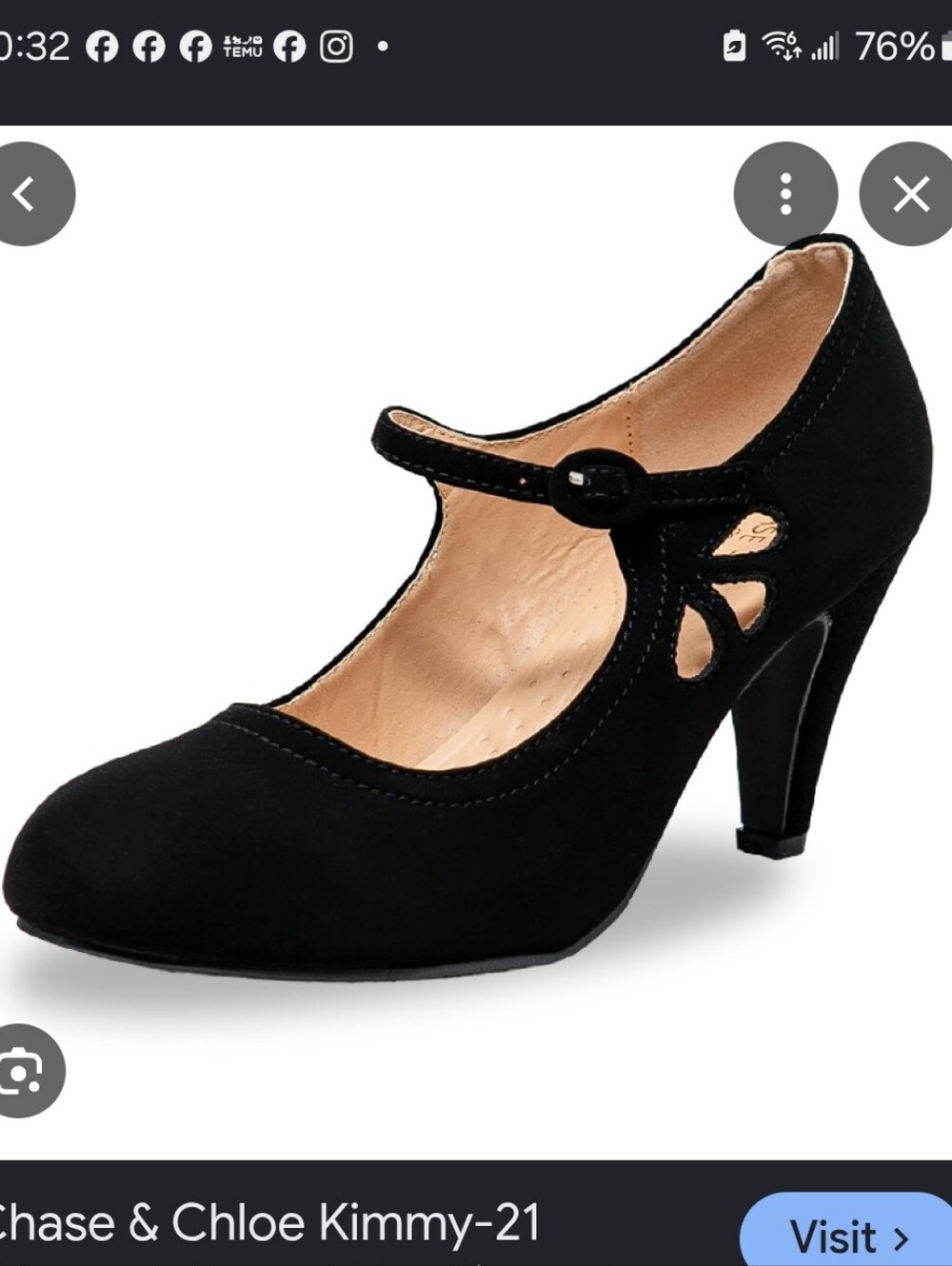 Chase + Chloe Black Mary Jane Heels with Cutout Detail